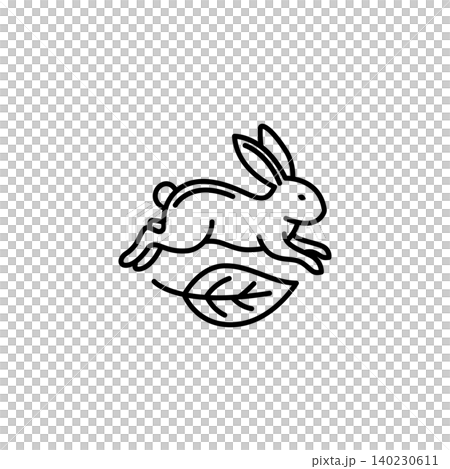 A charming line art icon of a jumping rabbit with a leaf underneath, symbolizing cruelty-free, vegan, and not tested on animals cosmetics. Great for ethical and natural beauty brands. A charming line art icon of a jumping rabbit with a leaf underneath, symbolizing cruelty-free, vegan, and not tested on animals cosmetics. Great for ethical and natural beauty brands. 140230611