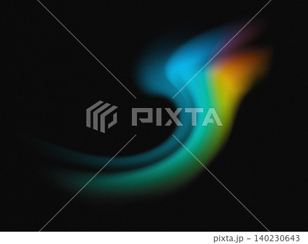 Abstract gradient background Glowing fluid curved shape in bright dynamic rainbow colors with smooth transitions on black background with soft grain texture Design element for backdrop, poster, cover 140230643