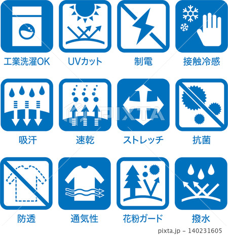 機能性表示アイコンセット(吸汗速乾・UVカット・防臭・撥水・接触冷感) 機能性表示アイコンセット(吸汗速乾・UVカット・防臭・撥水・接触冷感) 140231605