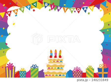 【ベクター】HAPPY BIRTHDAY文字入り レインボーカラーの誕生日パーティー背景 140231649