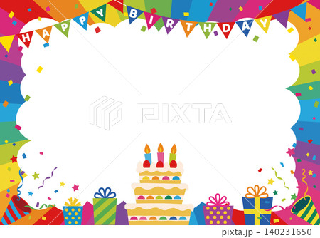 【ベクター】HAPPY BIRTHDAY文字入り レインボーカラーの誕生日パーティー背景 140231650