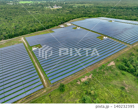Aerial view of solar farm. Sustainable renewable energy and modern photovoltaic technology for eco-friendly electricity production. Solar power station. Green energy solutions. Solar panel technology. Aerial view of solar farm. Sustainable renewable energy and modern photovoltaic technology for eco-friendly electricity production. Solar power station. Green energy solutions. Solar panel technology. 140232395