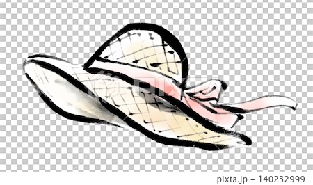Illustration: Ink painting of a straw hat Illustration: Ink painting of a straw hat 140232999