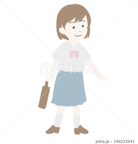 夏服の制服を着てスクールバッグを持つ女子学生のイラスト 全身 夏服の制服を着てスクールバッグを持つ女子学生のイラスト 全身 140233043