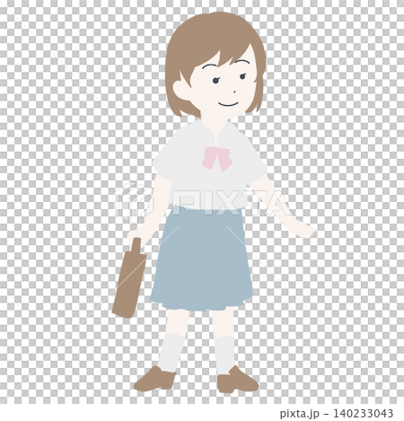 身穿夏季校服、背著書包的女學生全身像。 身穿夏季校服、背著書包的女學生全身像。 140233043