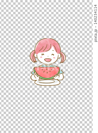Illustration of a girl eating watermelon Illustration of a girl eating watermelon 140234114