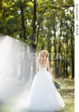 Beautiful stylish bride. Marriage. Happy newlywed woman. 140234476