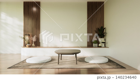 Mock up Cabinet and panel wall design on empty room with decoration ,lamp, plants .3D rendering Mock up Cabinet and panel wall design on empty room with decoration ,lamp, plants .3D rendering 140234640
