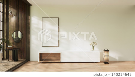 Mock up Cabinet and panel wall design on empty room with decoration ,lamp, plants .3D rendering Mock up Cabinet and panel wall design on empty room with decoration ,lamp, plants .3D rendering 140234645
