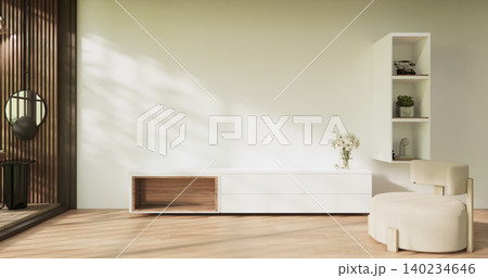 Mock up Cabinet and panel wall design on empty room with decoration ,lamp, plants .3D rendering Mock up Cabinet and panel wall design on empty room with decoration ,lamp, plants .3D rendering 140234646