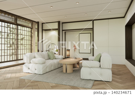 Mock up empty japanese on Modern room gray color tone interior modern japandi style.3D rendering 140234671