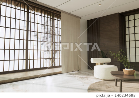 Mock up empty japanese on Modern room gray color tone interior modern japandi style.3D rendering Mock up empty japanese on Modern room gray color tone interior modern japandi style.3D rendering 140234698