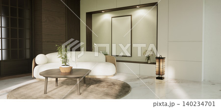 Mock up empty japanese on Modern room gray color tone interior modern japandi style.3D rendering Mock up empty japanese on Modern room gray color tone interior modern japandi style.3D rendering 140234701