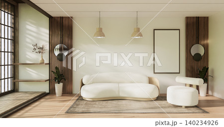 Mock up empty japanese on Modern room gray color tone interior modern japandi style.3D rendering Mock up empty japanese on Modern room gray color tone interior modern japandi style.3D rendering 140234926