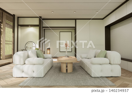 Mock up empty japanese on Modern room gray color tone interior modern japandi style.3D rendering 140234937