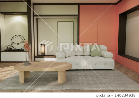 japanese interior of pink sakura living room for editing. 3d rendering japanese interior of pink sakura living room for editing. 3d rendering 140234939