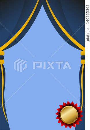 Certificate diploma template with blue curtains gold trim and blank seal Certificate diploma template with blue curtains gold trim and blank seal 140235365
