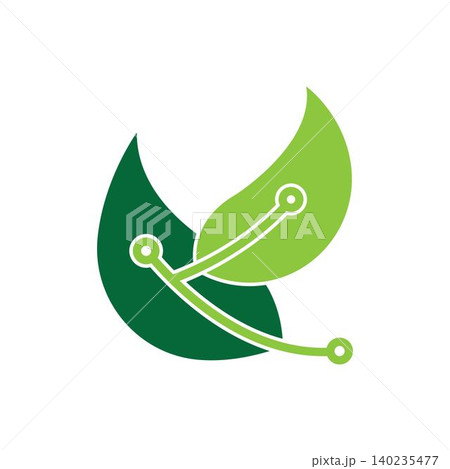Green leaf integrated into a circuit board design template Green leaf integrated into a circuit board design template 140235477