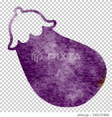 A simple and cute watercolor illustration of an eggplant with its stem still attached. 140235966