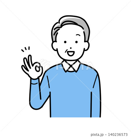 OKサインをするシニア男性のイラスト OKサインをするシニア男性のイラスト 140236573
