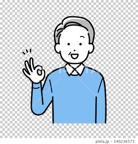 OKサインをするシニア男性のイラスト OKサインをするシニア男性のイラスト 140236573
