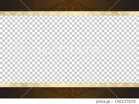 茶と金のアラベスク唐草オーナメントの高級感ある白い装飾フレーム背景 140237020