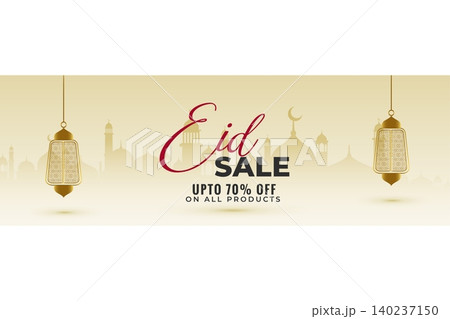 awesome eid sale banner with hanging lanterns 140237150