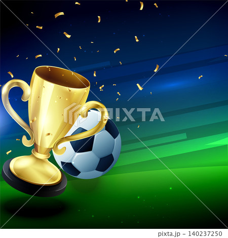 winning golden trophy with football background winning golden trophy with football background 140237250