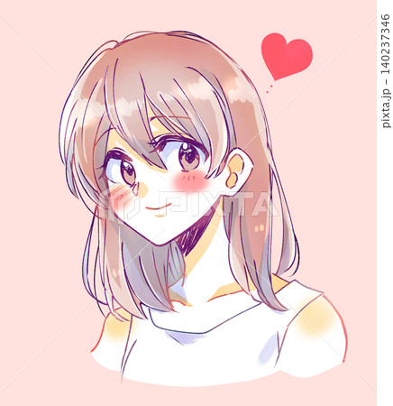 手描きの女の子　笑顔　恋 140237346