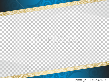 青緑と金の斜めアラベスク唐草オーナメントの高級感ある白い装飾フレーム背景 140237693