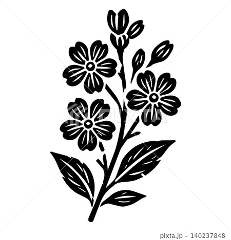 Linocut art floral with flower vector design and nature isolated leaf. Texture vintage illustration with black linocut pattern and plant logo spring. Drawing stamp linocut with summer garden Linocut art floral with flower vector design and nature isolated leaf. Texture vintage illustration with black linocut pattern and plant logo spring. Drawing stamp linocut with summer garden 140237848