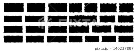 Jagged rectangle vector with paper edge shape and black frame border. Grunge rough banner with background jagged square and silhouette illustration isolated. Vintage set jagged with label 140237897