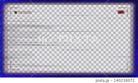 Camera recording screen with blue noise border, transparent background, glitch style frame for video, monitoring, and retro technology concepts. Camera recording screen with blue noise border, transparent background, glitch style frame for video, monitoring, and retro technology concepts. 140238072