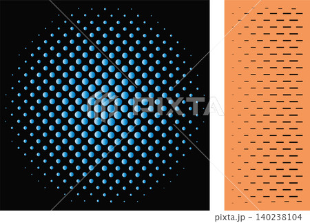 Halftone background pattern set with blue dots circle on black and black lines on orange background abstract graphic design element Halftone background pattern set with blue dots circle on black and black lines on orange background abstract graphic design element 140238104