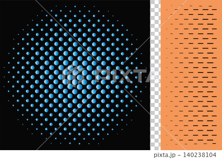 Halftone background pattern set with blue dots circle on black and black lines on orange background abstract graphic design element Halftone background pattern set with blue dots circle on black and black lines on orange background abstract graphic design element 140238104