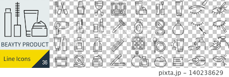 A set of monochrome line art icons related to beauty products in vector format. A set of monochrome line art icons related to beauty products in vector format. 140238629