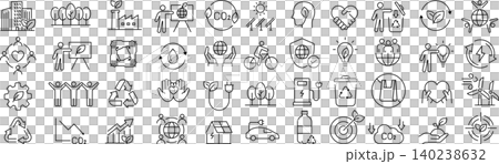 A set of monochrome vector line art icons related to ESG. 140238632