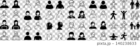 Vector avatar line art and silhouette icon set Vector avatar line art and silhouette icon set 140238633