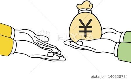 お金と手と円マークとコインを持つ手のイラスト お金と手と円マークとコインを持つ手のイラスト 140238784