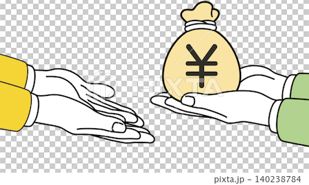 お金と手と円マークとコインを持つ手のイラスト お金と手と円マークとコインを持つ手のイラスト 140238784