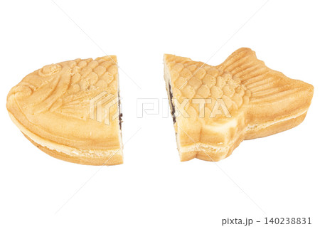 taiyaki with red bean paste isolated on white background taiyaki with red bean paste isolated on white background 140238831