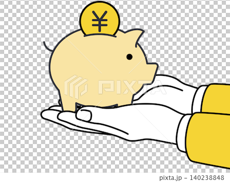 An illustration of money, a hand, a yen symbol, and a hand holding a coin. An illustration of money, a hand, a yen symbol, and a hand holding a coin. 140238848