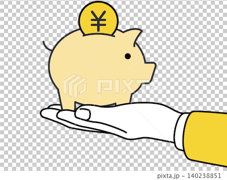 An illustration of money, a hand, a yen symbol, and a hand holding a coin. An illustration of money, a hand, a yen symbol, and a hand holding a coin. 140238851