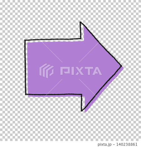 Off-print style thick arrow icon, hand-drawn line art, color misalignment, pop, colorful, purple. 140238861