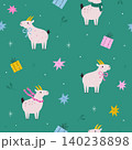New year seamless pattern with cute goats and holiday elements 140238898