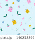 Christmas seamless pattern with holiday elements - gift box, mistletoe, candy 140238899