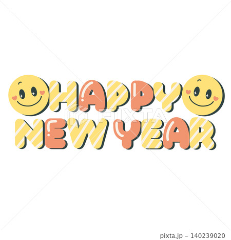 HAPPY NEW YEARの文字とスマイルマークのかわいい年賀素材 HAPPY NEW YEARの文字とスマイルマークのかわいい年賀素材 140239020