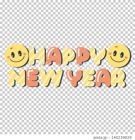 可愛的新年賀卡設計,上面印有“新年快樂”字樣和一個笑臉。 可愛的新年賀卡設計,上面印有“新年快樂”字樣和一個笑臉。 140239020