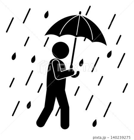 大雨の中傘をさして歩く人物シルエット 大雨の中傘をさして歩く人物シルエット 140239275