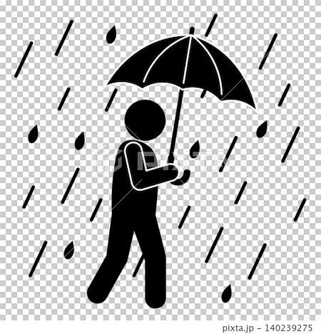 大雨の中傘をさして歩く人物シルエット 大雨の中傘をさして歩く人物シルエット 140239275